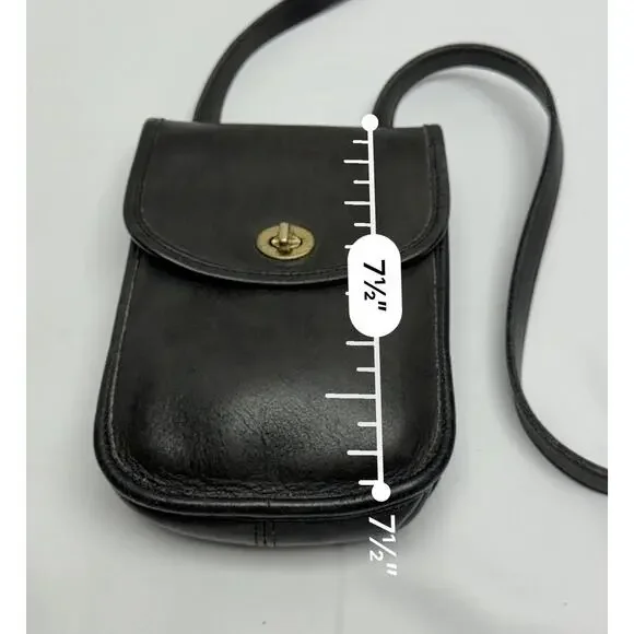 Coach Vintage Leather Crossbody Black Turnlock NYC 9378 Mini Purse Distressed - Picture 7 of 13